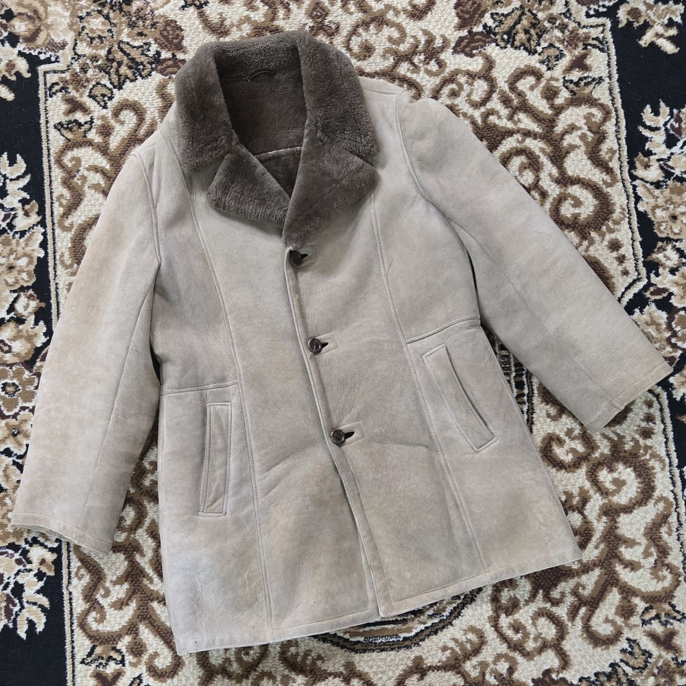 70s Suede Jacket Leather Coat Mouton Shearling Lining 1970 Retro Boho Hippie - Picture 3 of 17